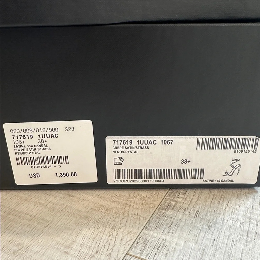 Saint Laurent Black Sandals with Rhinestone Embellishments - Picture 6 of 8